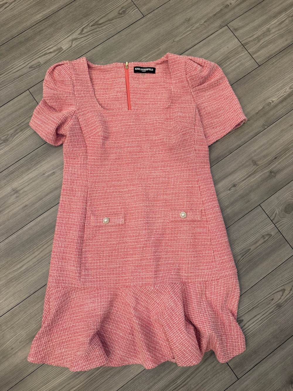 Karl Lagerfeld Pink Tweed Dress Size 14